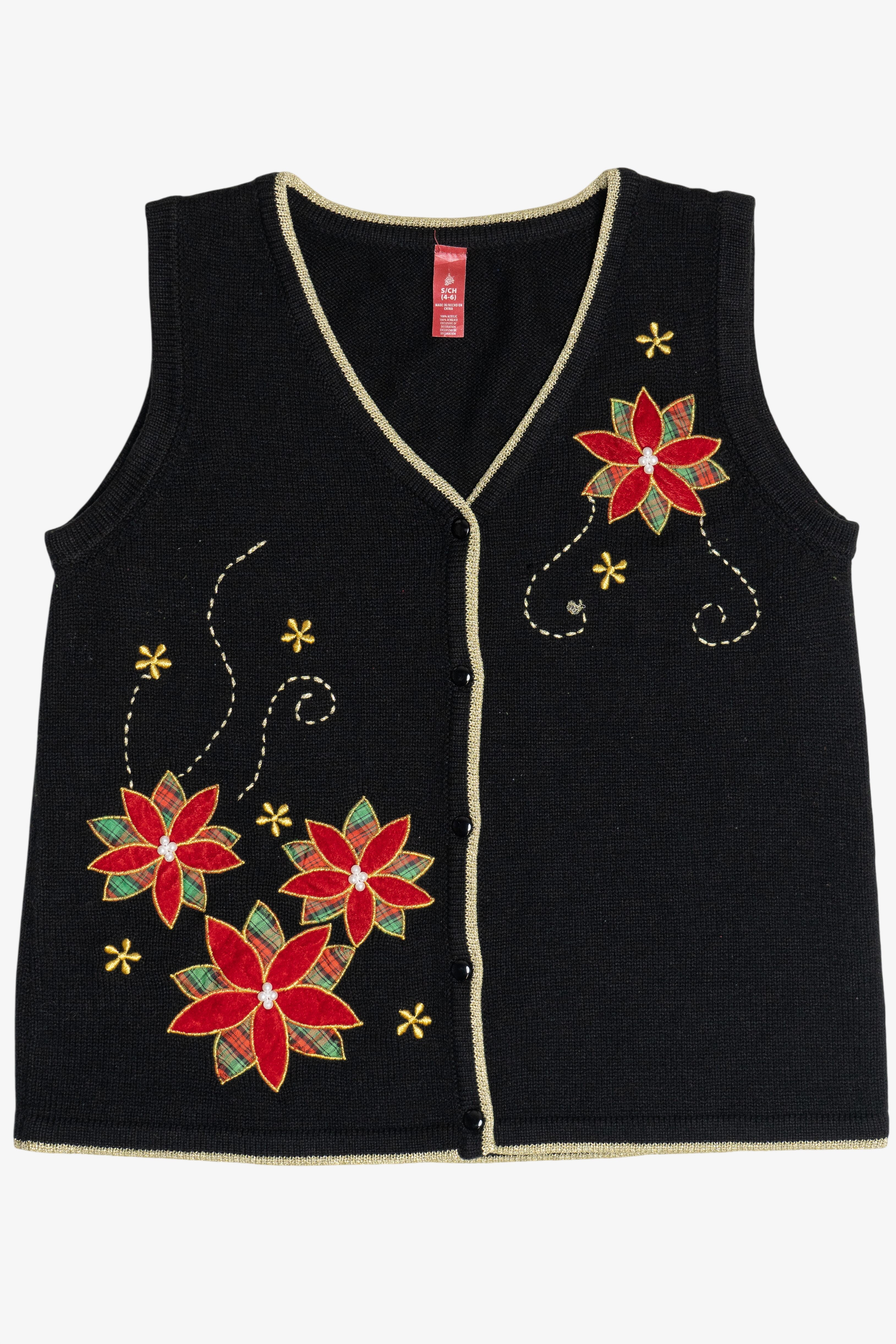 Vintage Poinsettia Ugly Christmas Vest (2000s)