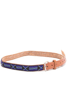 Blue and Black Beaded Leather Belt