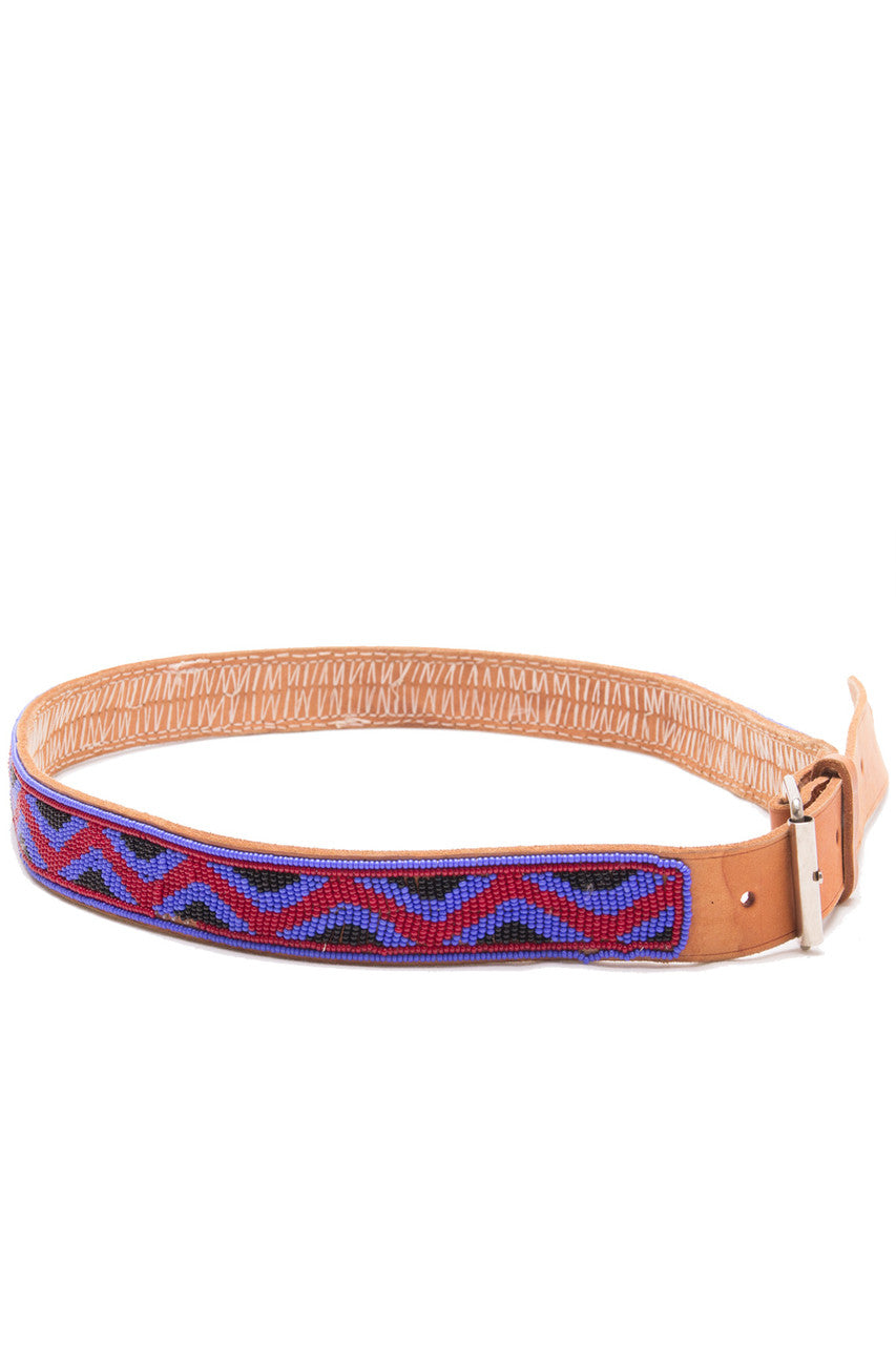 Red and Blue ZigZag Leather Belt