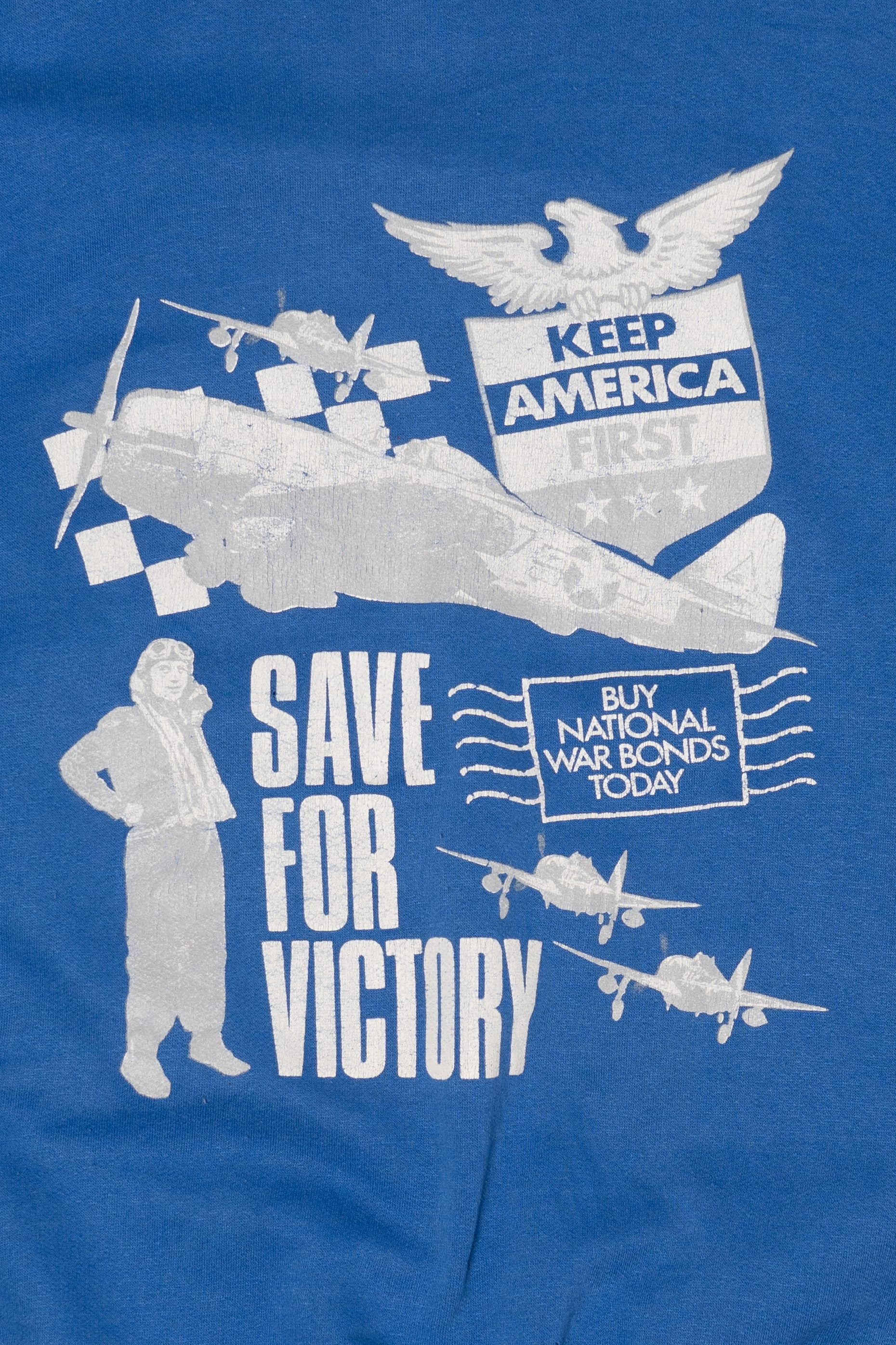 Vintage Blue "Save For Victory" America War Bonds Sweatshirt (1990s)