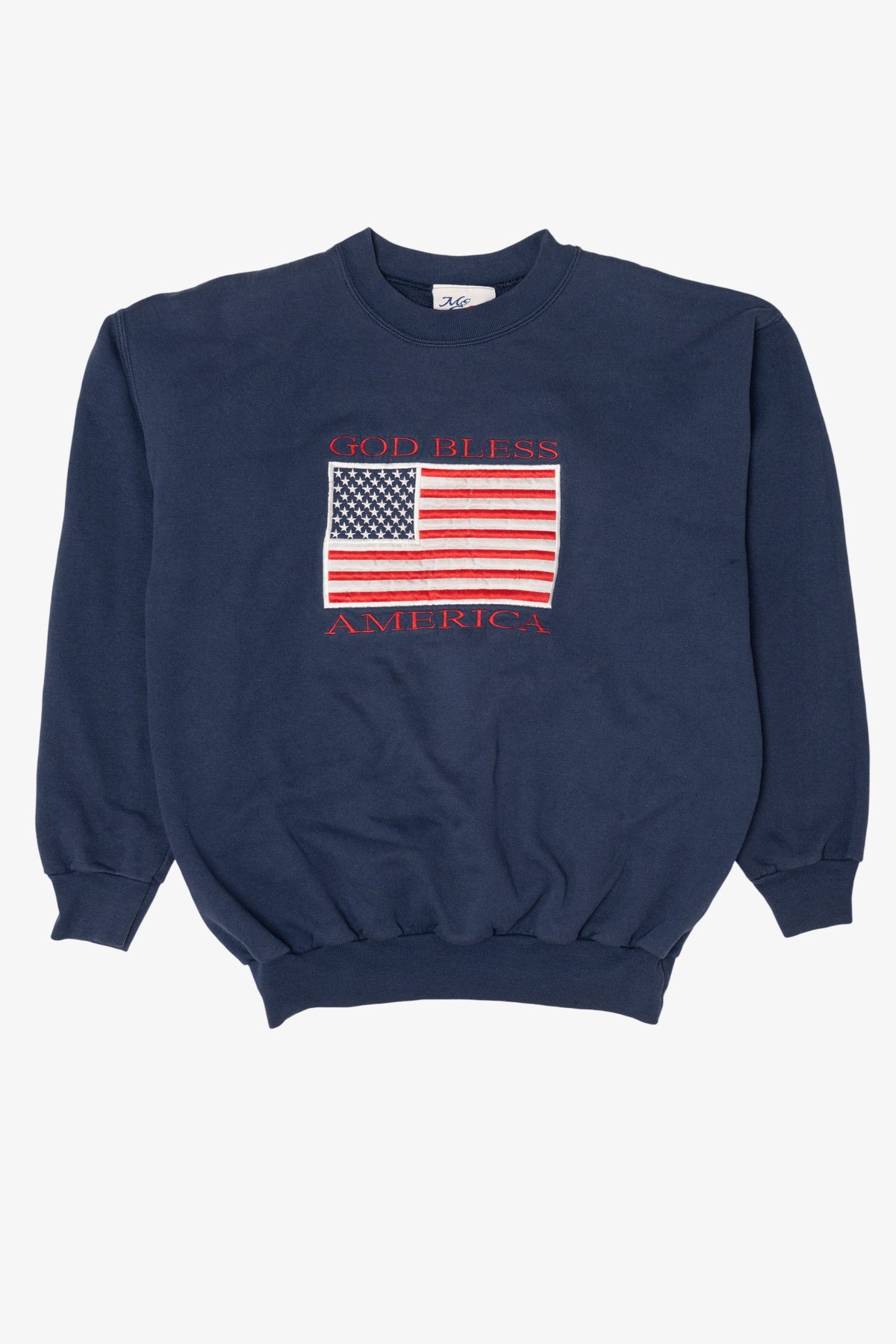 Vintage Navy Blue "God Bless America" American Flag Sweatshirt (1990s)
