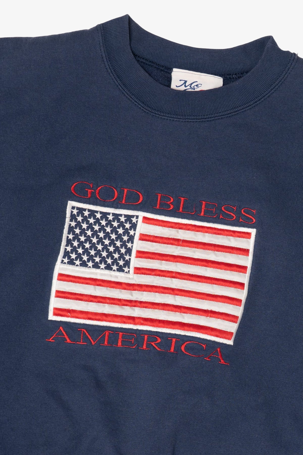 Vintage Navy Blue "God Bless America" American Flag Sweatshirt (1990s)