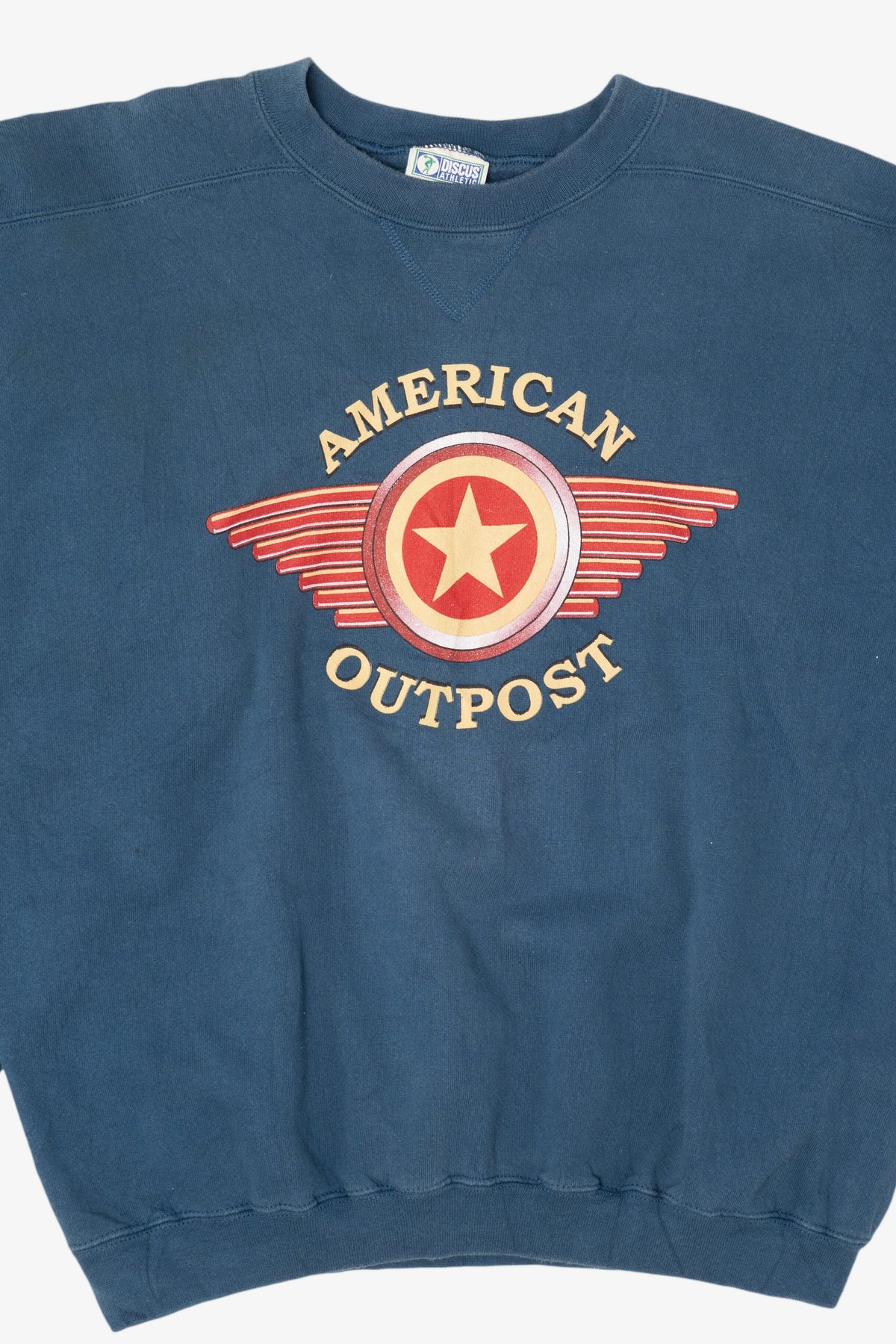 Vintage Blue "American Outpost" Discus Athletic Sweatshirt (1990s)