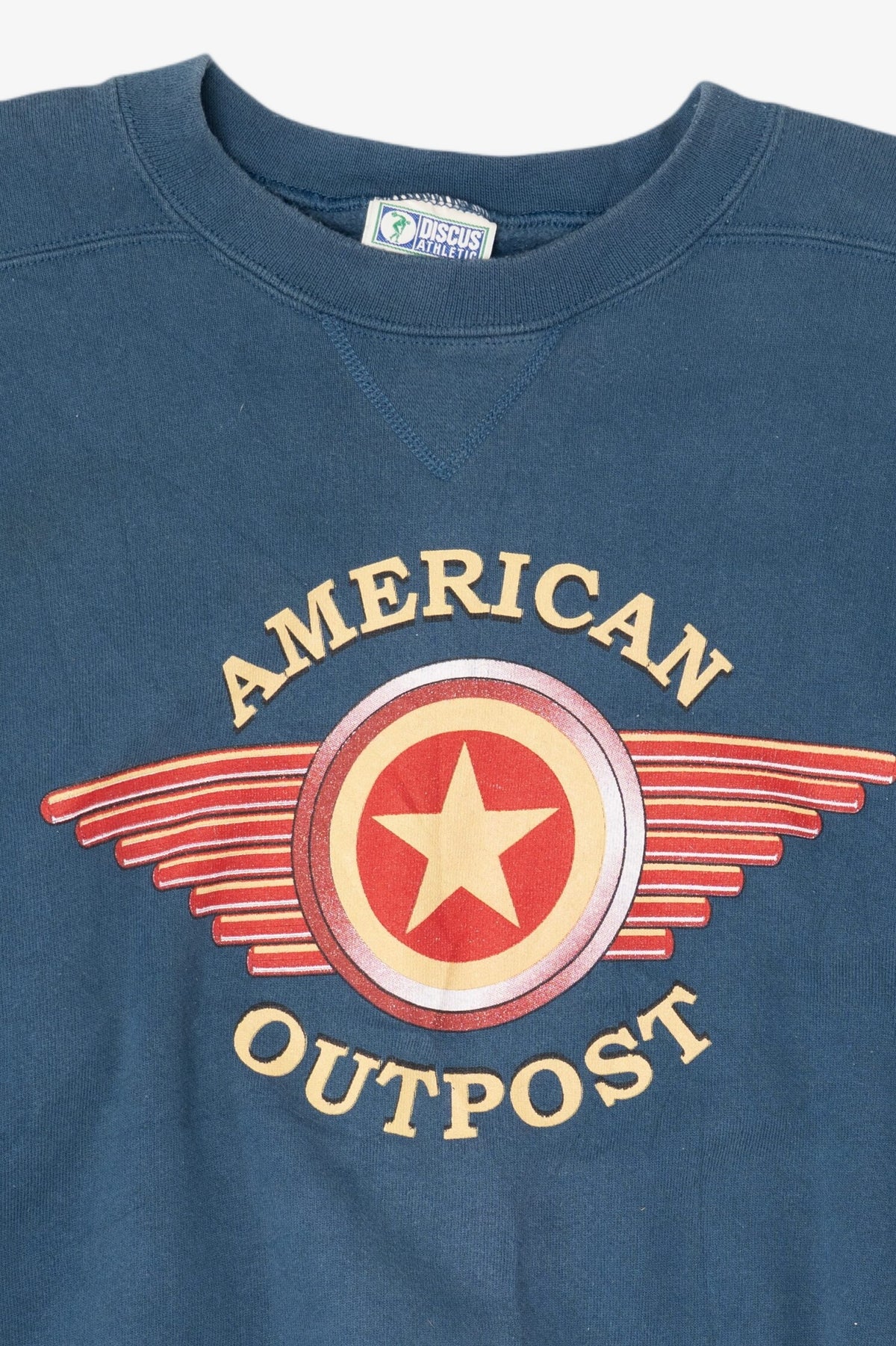 Vintage Blue "American Outpost" Discus Athletic Sweatshirt (1990s)