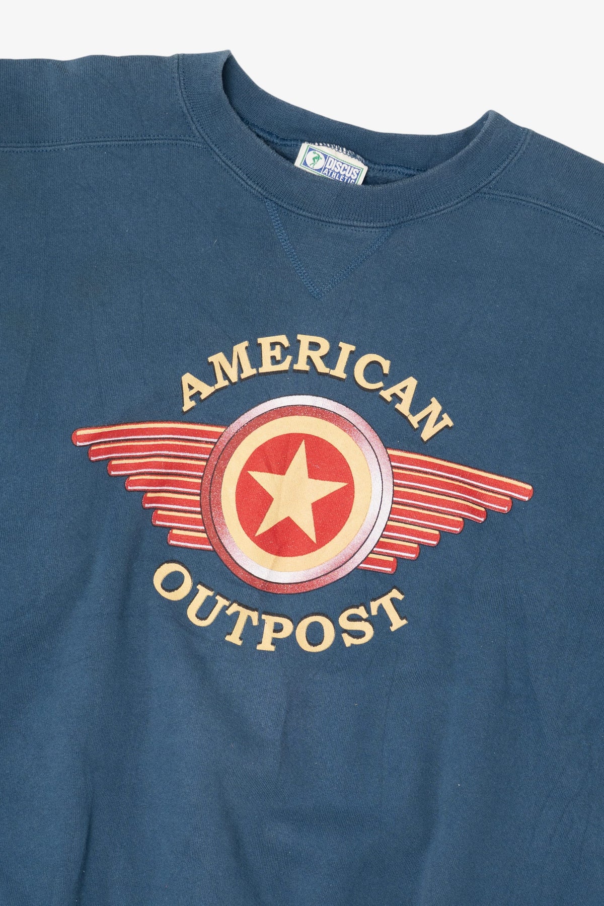 Vintage Blue "American Outpost" Discus Athletic Sweatshirt (1990s)