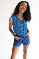 Blue Striped Crop Vest