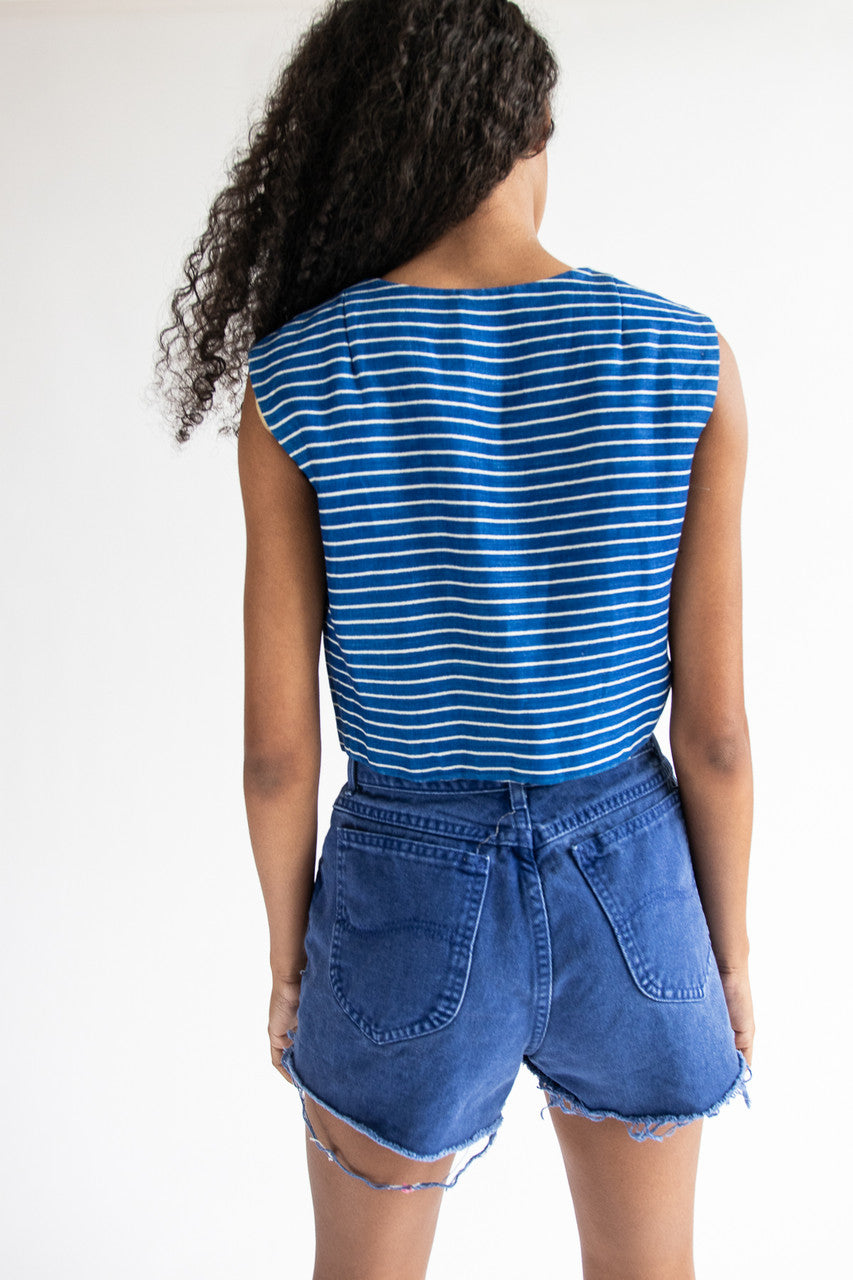 Blue Striped Crop Vest