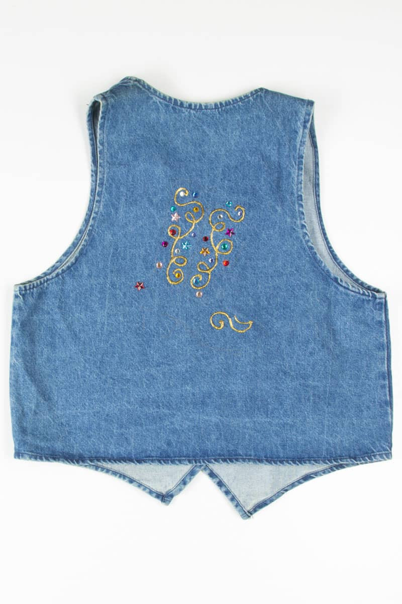 Bronco Riding Sequin Patch Denim Vest