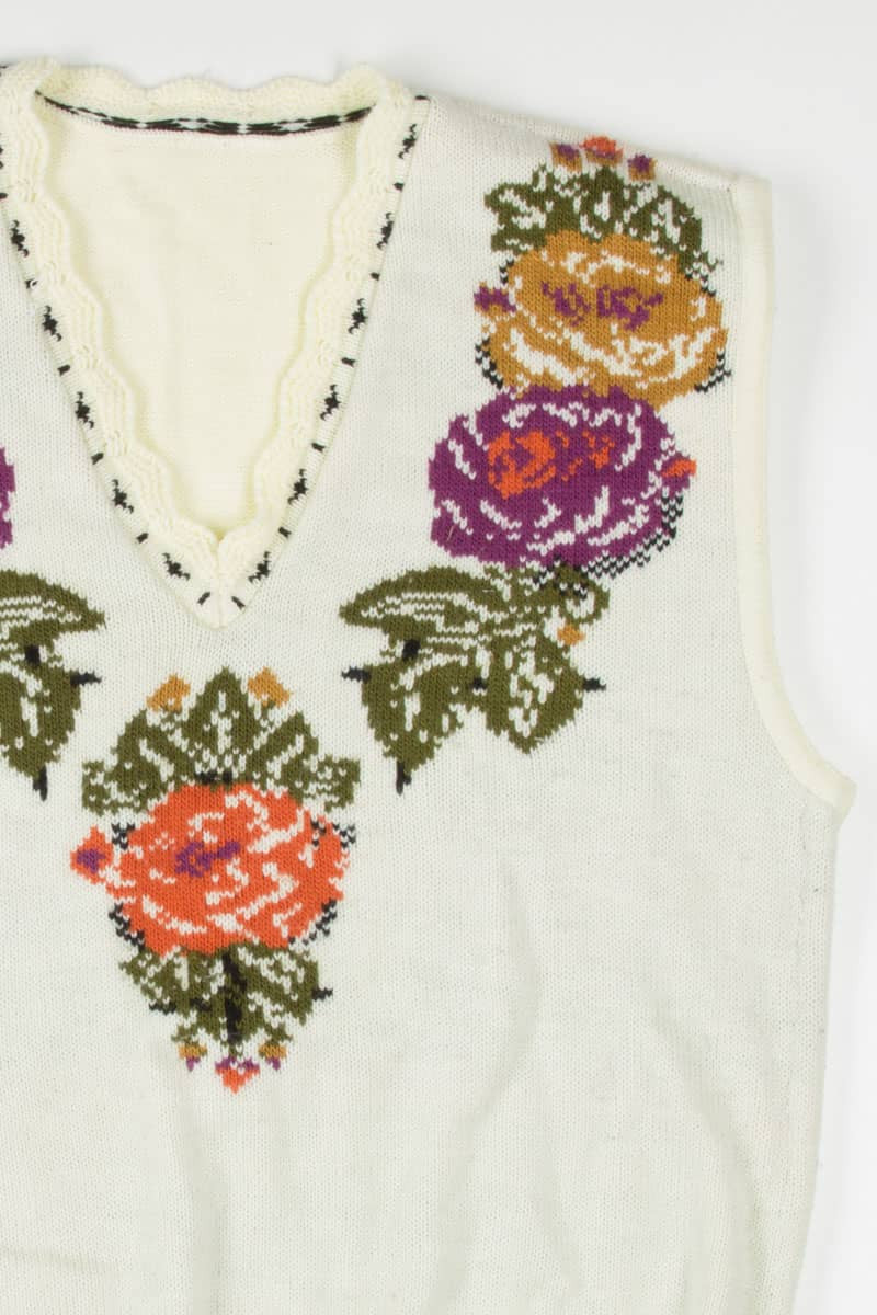 Floral V Neck Pullover Sweater Vest