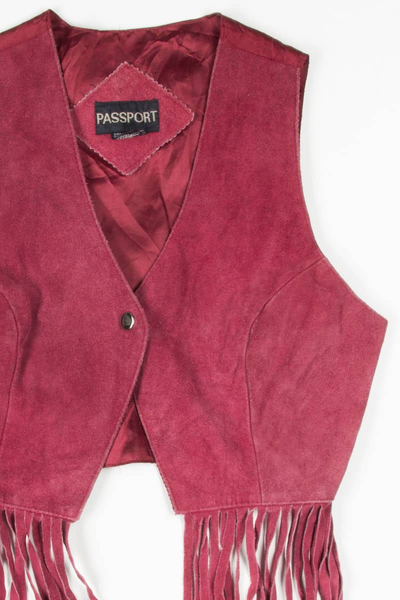 Burgundy Leather Long Fringe Vest