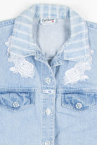 Floral Detail Frayed Denim Vest