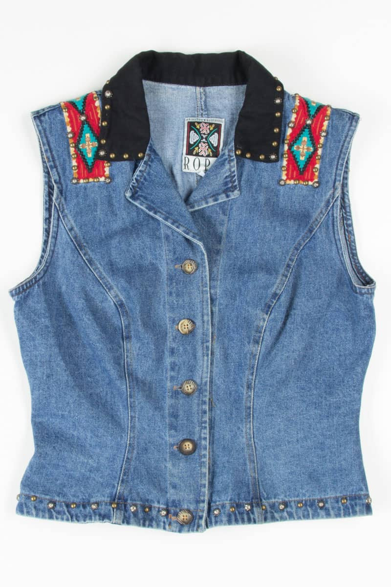 Denim Studded Embroidered Vest
