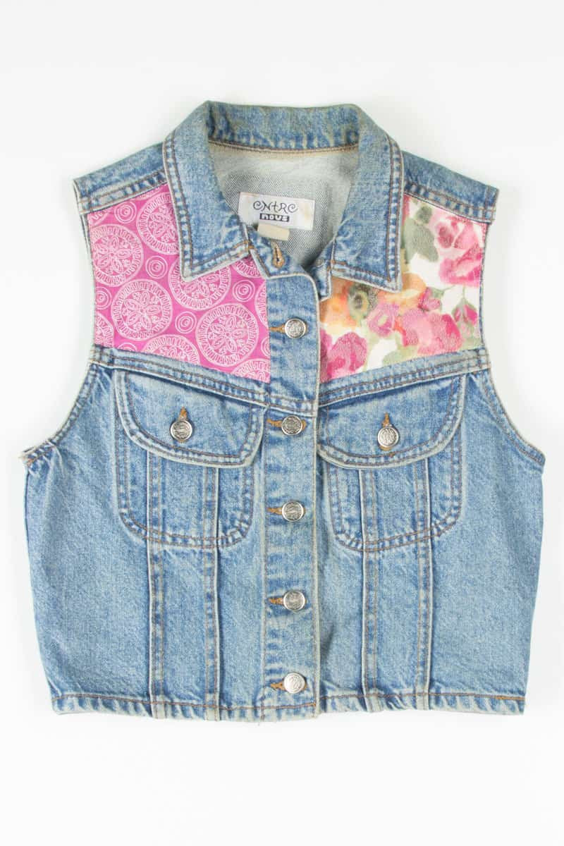 Floral Patched Denim Vest