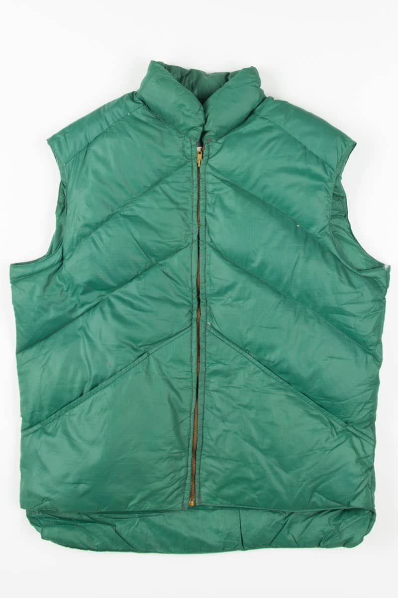 Green Distressed Down Vest