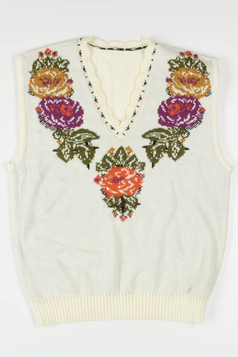 Floral V Neck Pullover Sweater Vest