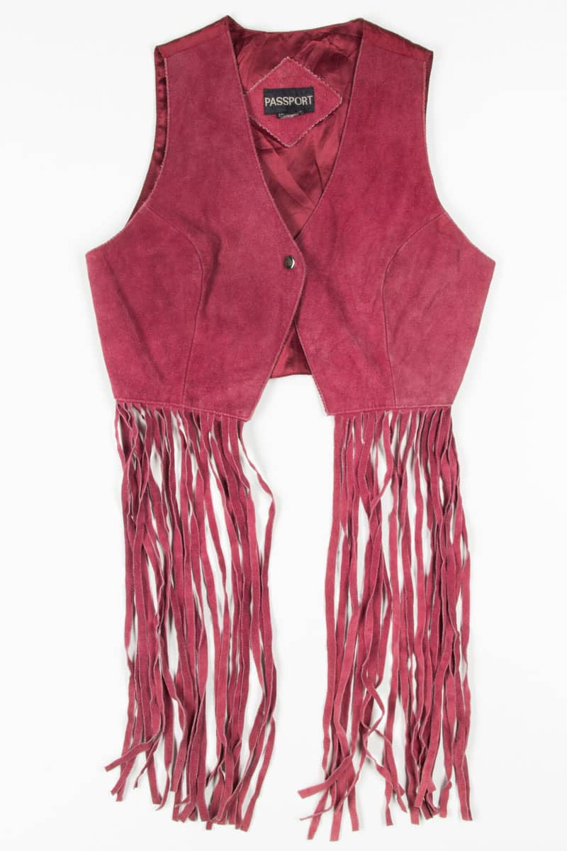 Burgundy Leather Long Fringe Vest
