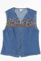 Embroidered Zip Front Denim Vest