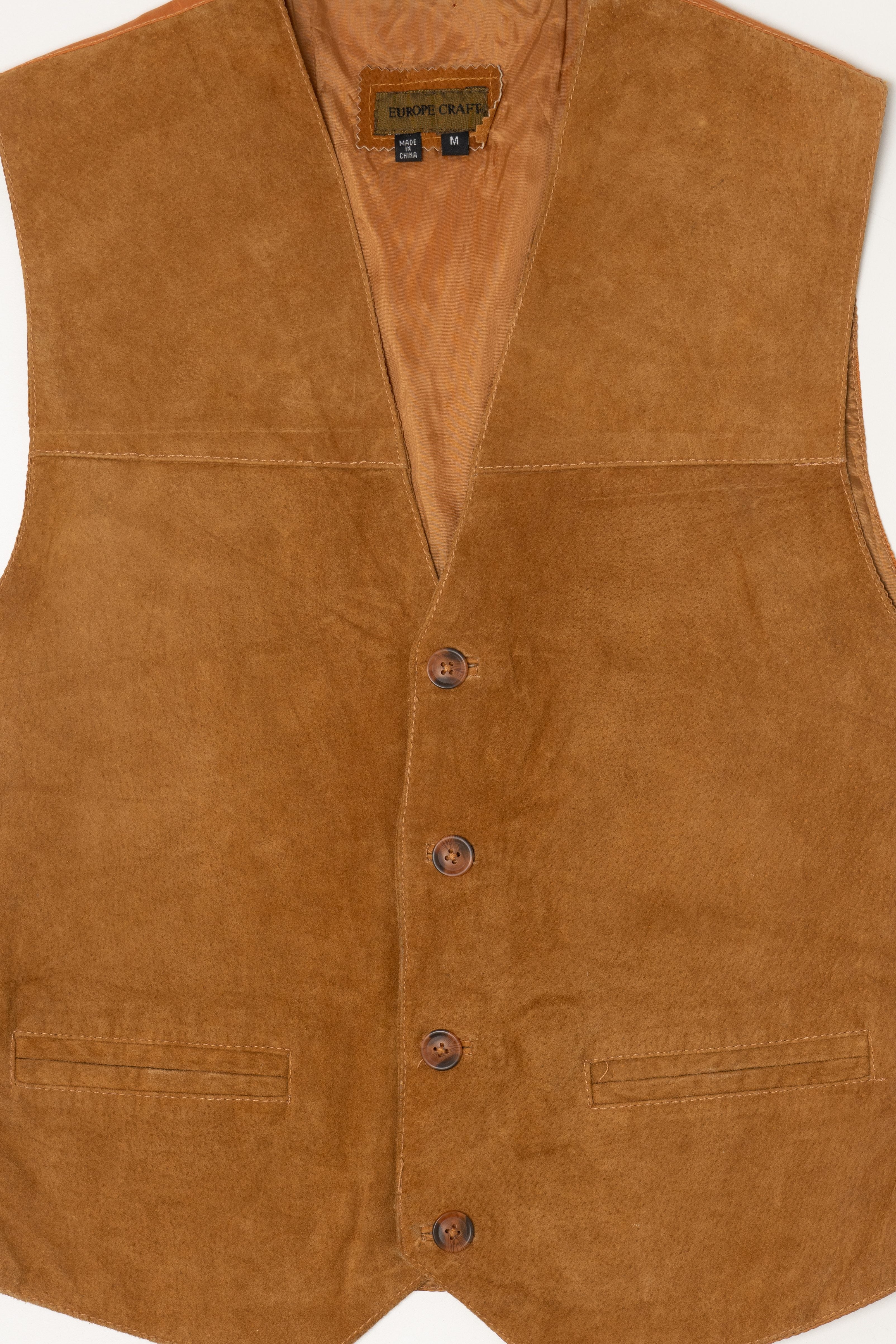 Vintage Tan Europe Craft Suede Leather Vest (1990s)