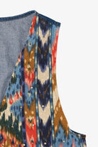Vintage Green Field Southwestern Print With Rhinestone Denim Vest (1990s)