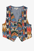 Vintage Green Field Southwestern Print With Rhinestone Denim Vest (1990s)