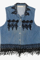 Vintage Y2k St. Joanna Black Lace Trimmed Denim Vest (2000s)