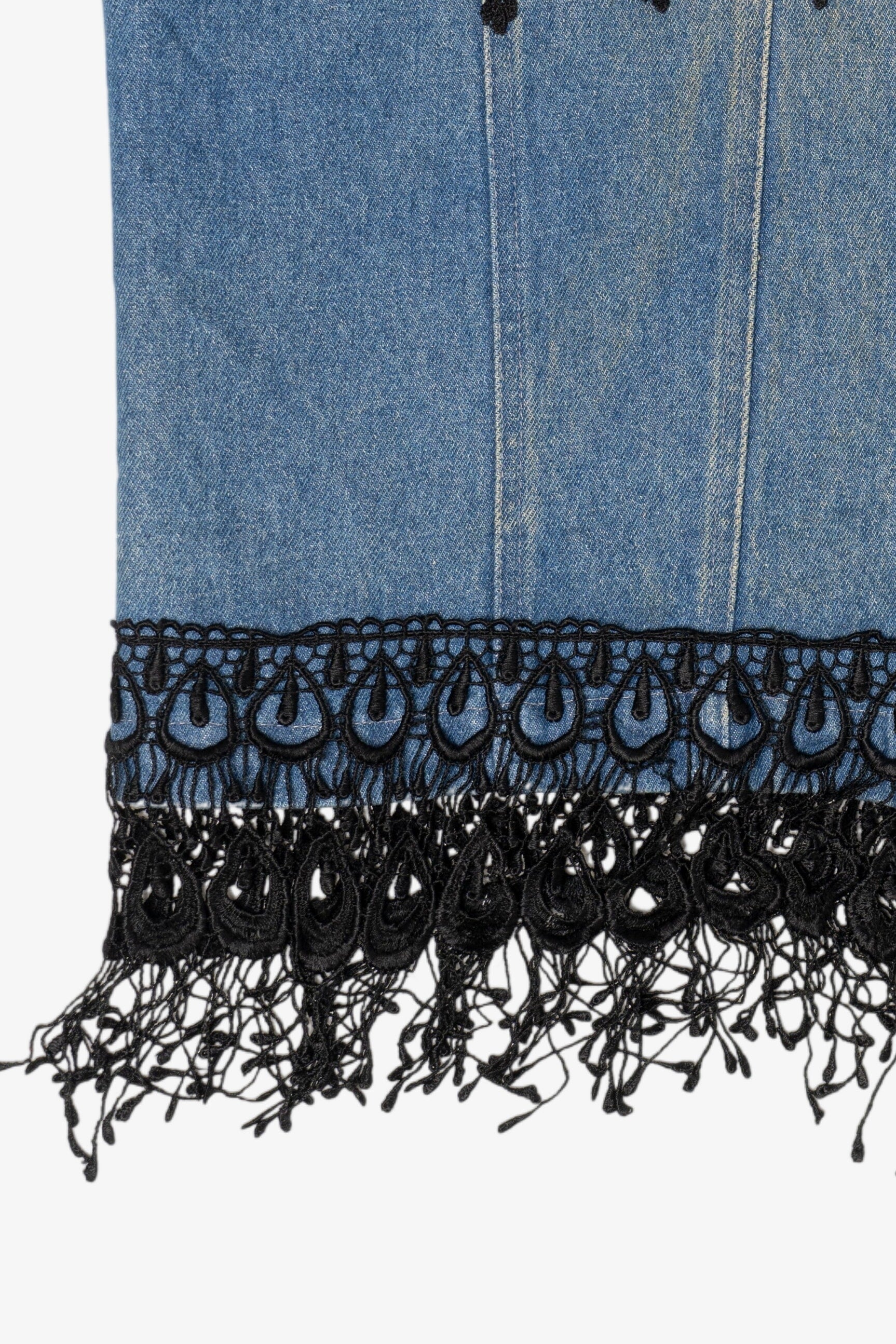 Vintage Y2k St. Joanna Black Lace Trimmed Denim Vest (2000s)