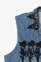 Vintage Y2k St. Joanna Black Lace Trimmed Denim Vest (2000s)