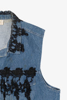 Vintage Y2k St. Joanna Black Lace Trimmed Denim Vest (2000s)