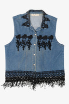 Vintage Y2k St. Joanna Black Lace Trimmed Denim Vest (2000s)