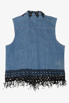 Vintage Y2k St. Joanna Black Lace Trimmed Denim Vest (2000s)