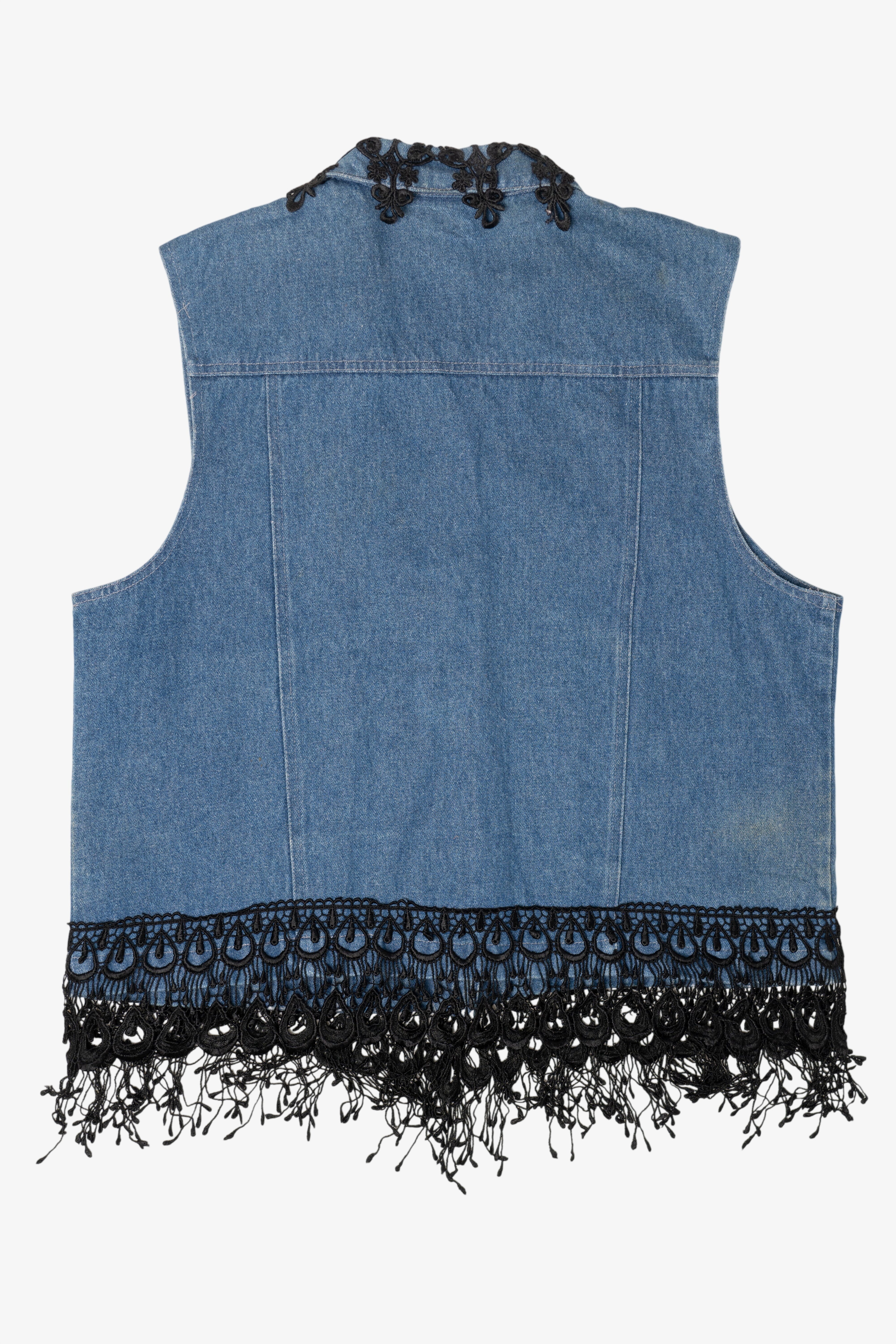 Vintage Y2k St. Joanna Black Lace Trimmed Denim Vest (2000s)