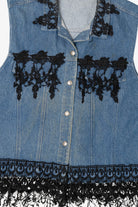Vintage Y2k St. Joanna Black Lace Trimmed Denim Vest (2000s)