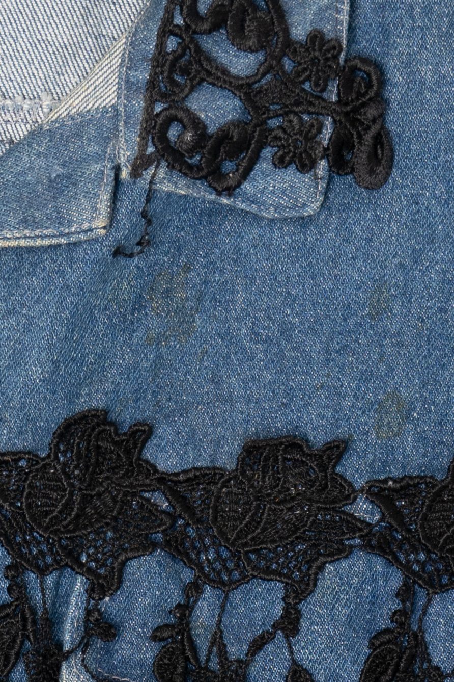 Vintage Y2k St. Joanna Black Lace Trimmed Denim Vest (2000s)