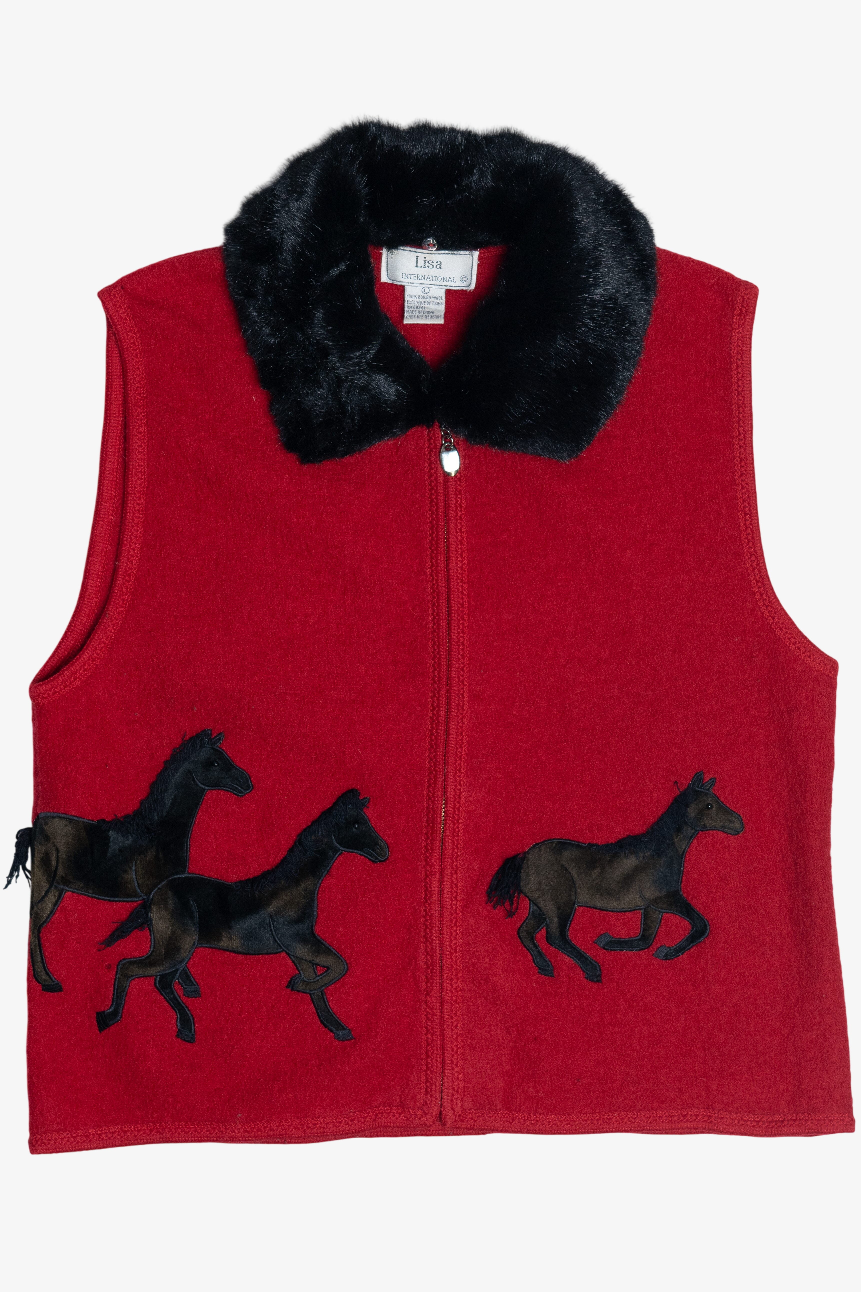 Vintage Lisa International Horses Applique Wool Vest (1990s)