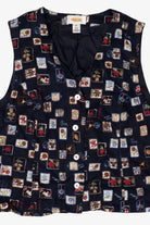 Vintage Navy Blue Talbots Postal Stamps Vest (1990s)