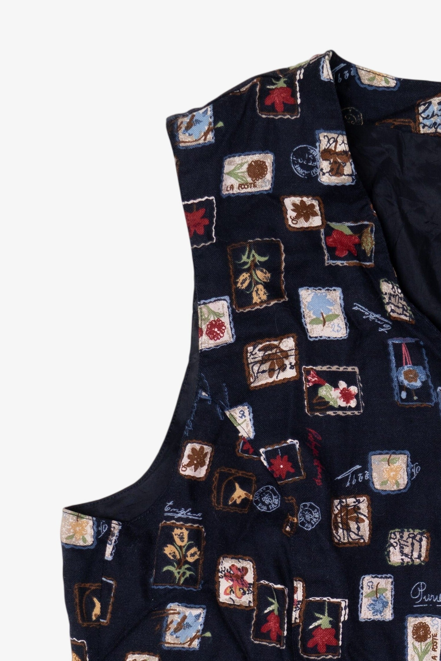 Vintage Navy Blue Talbots Postal Stamps Vest (1990s)