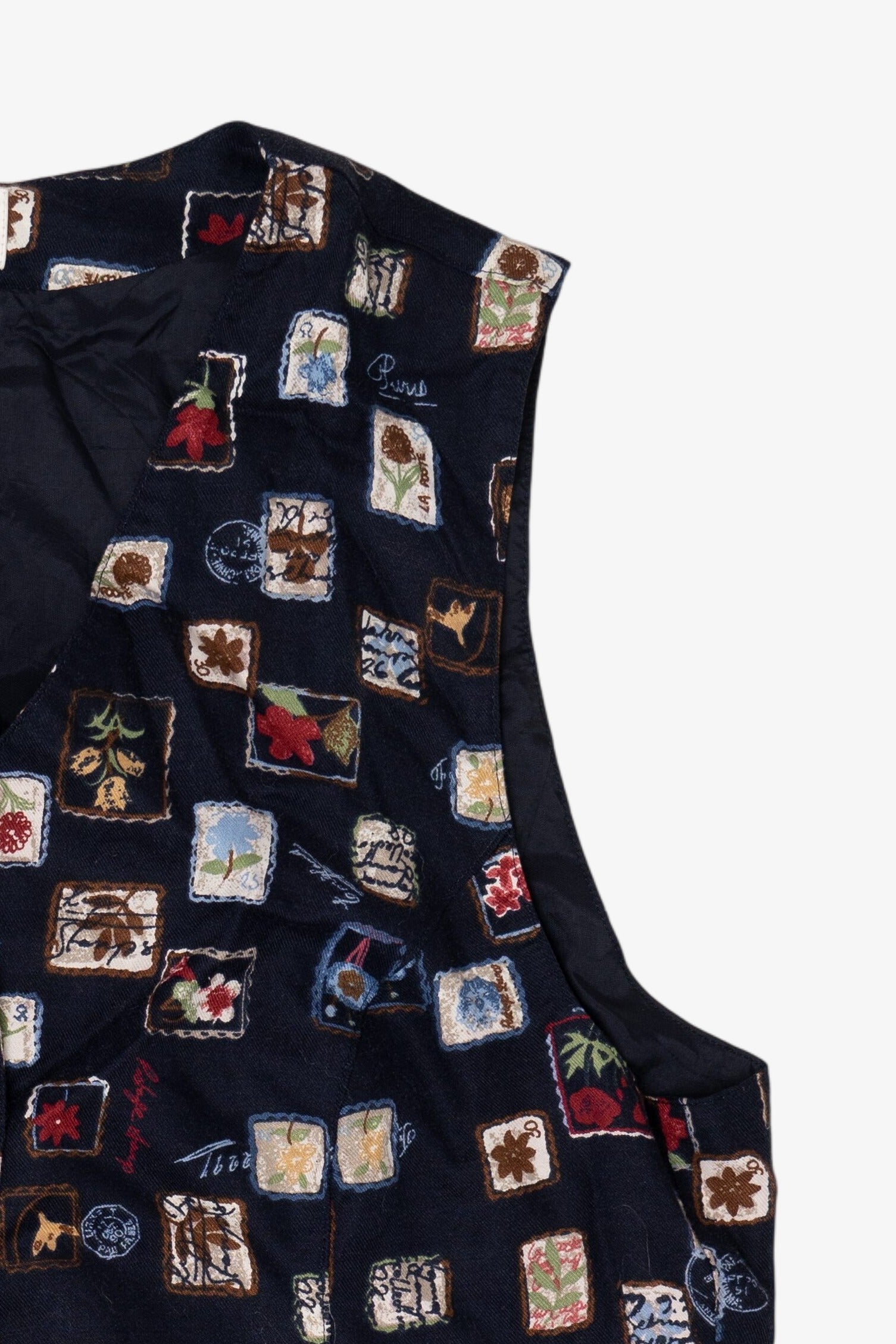Vintage Navy Blue Talbots Postal Stamps Vest (1990s)
