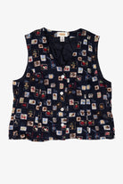 Vintage Navy Blue Talbots Postal Stamps Vest (1990s)