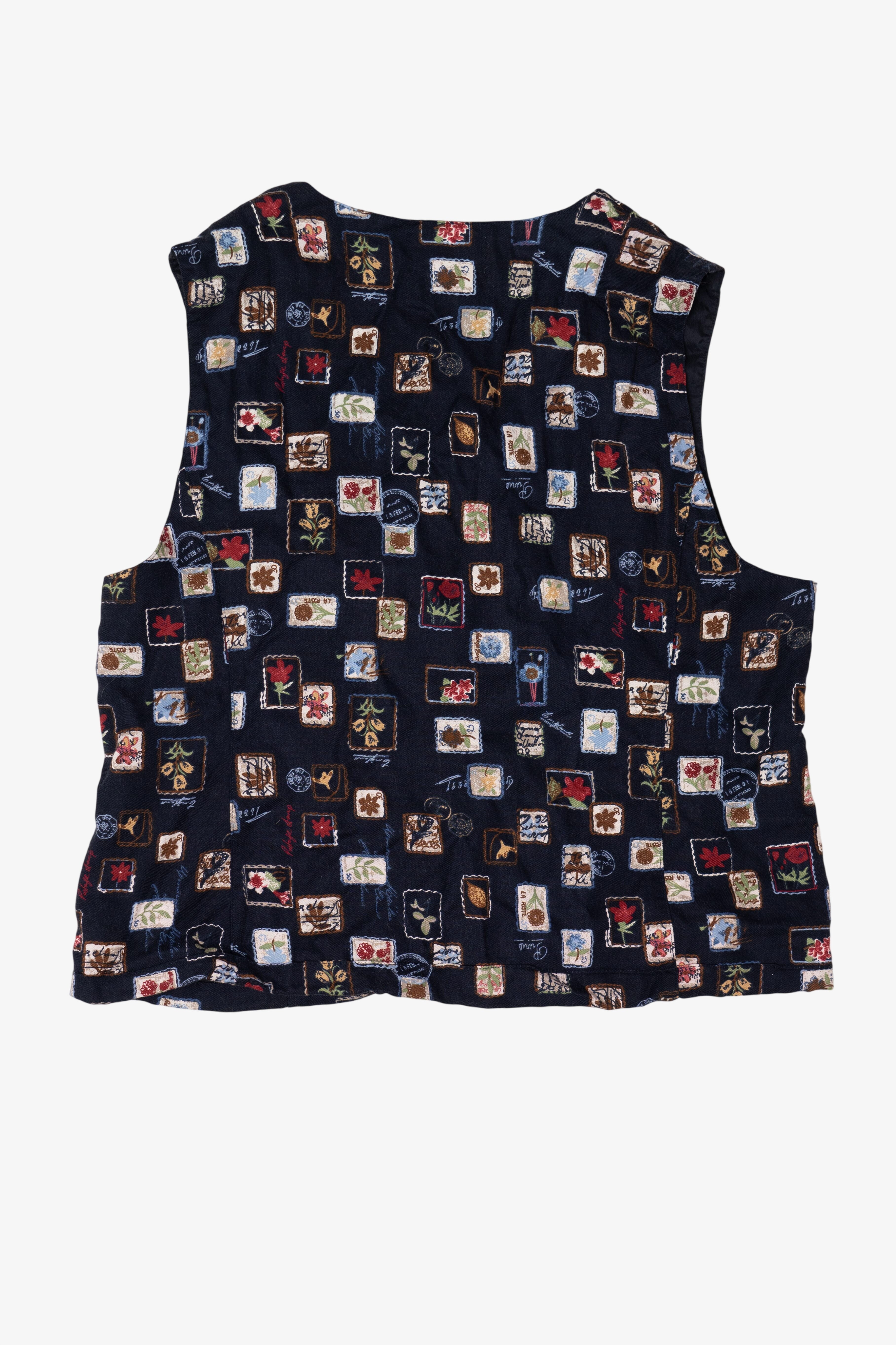Vintage Navy Blue Talbots Postal Stamps Vest (1990s)