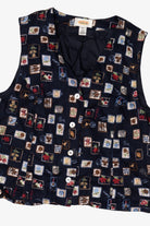 Vintage Navy Blue Talbots Postal Stamps Vest (1990s)