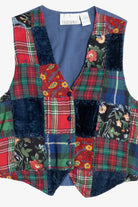 Vintage Casey & Max Cotton Velour Plaid & Floral Patchwork Vest (1990s)