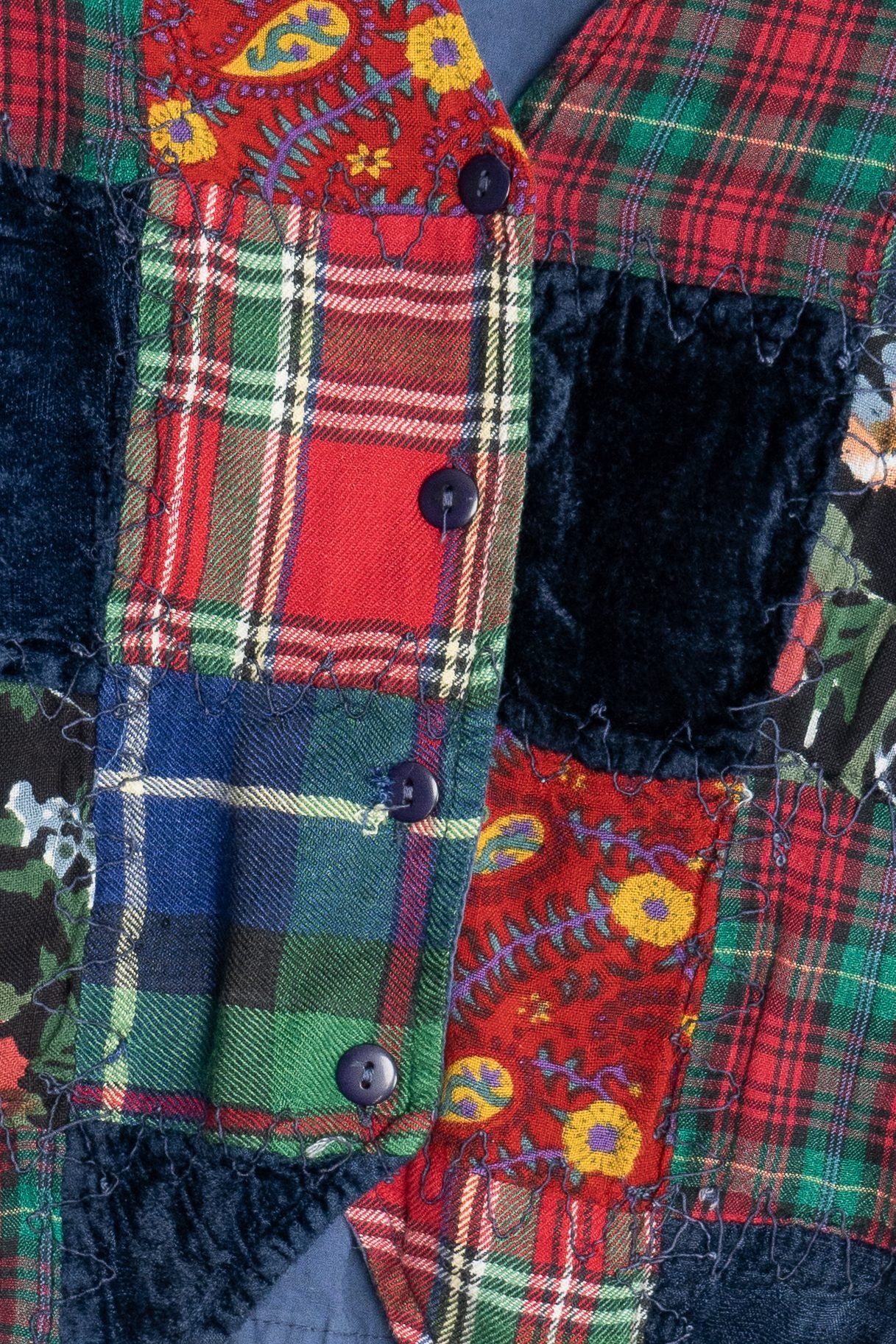 Vintage Casey & Max Cotton Velour Plaid & Floral Patchwork Vest (1990s)