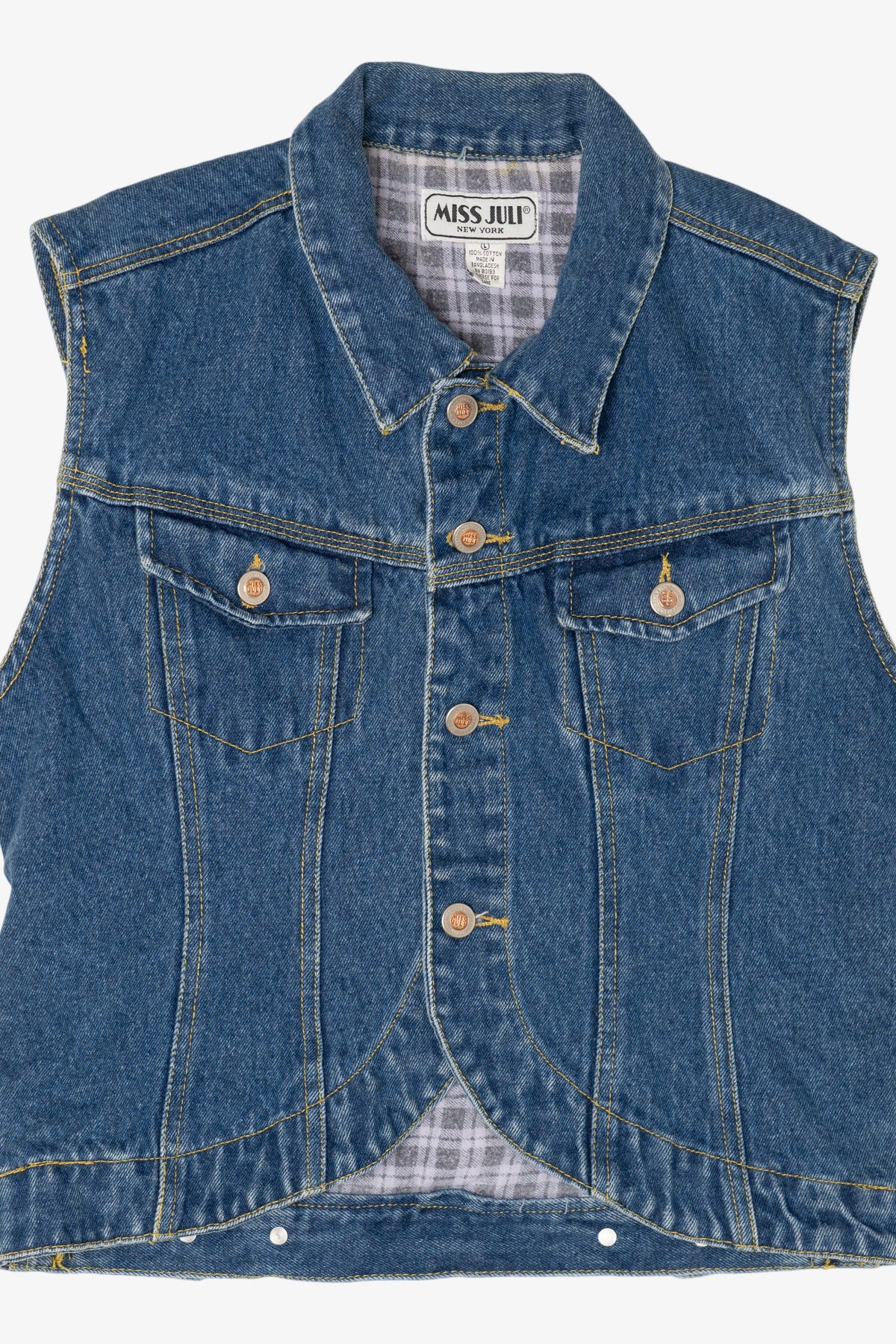 Vintage Miss Juli New York Plaid Lined Denim Vest (1990s)