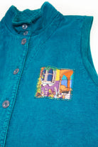 Vintage Art Square Button Up Pocket Vest
