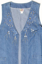 Vintage Floral Jewels Open Front Denim Vest