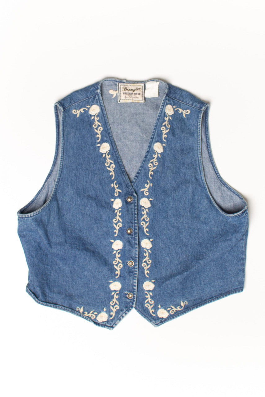 Vintage Wrangler Floral Button Up Denim Vest