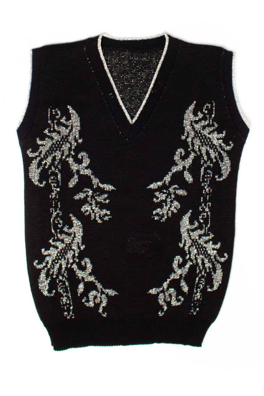 Vintage Metallic Floral Sweater Vest