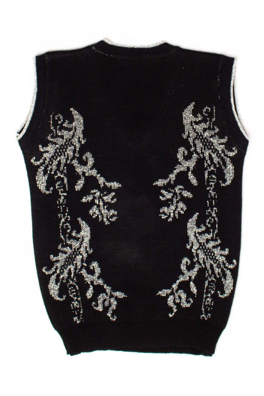 Vintage Metallic Floral Sweater Vest