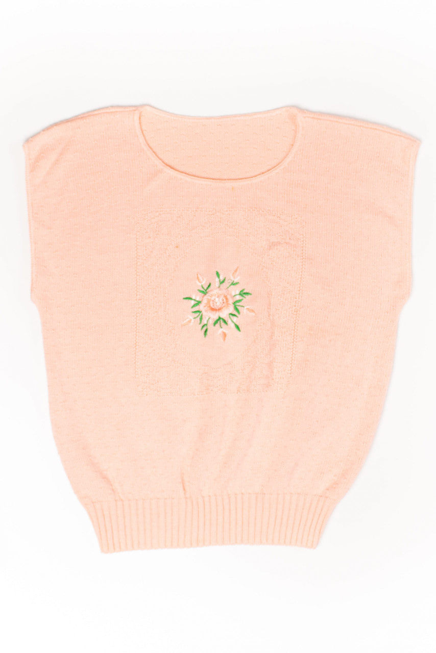Vintage Pink Floral Sweater Vest
