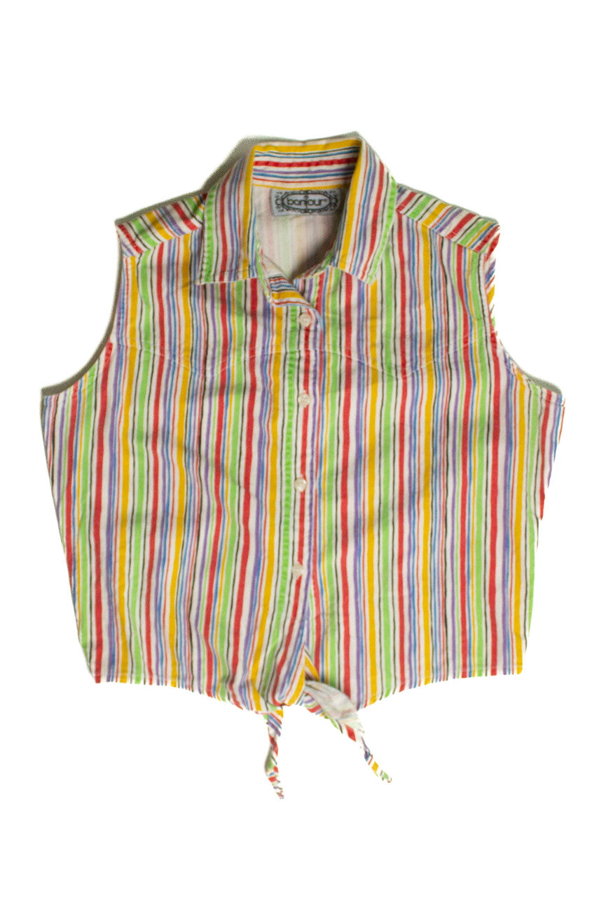 Vintage Multicolor Stripe Tie Front Vest (sz. Medium)